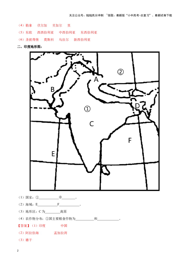 专题10俄罗斯和印度-备战2024年中考地理识图速记手册与变式演练（全国通用）（解析版）_02中考总复习（2026版更新中）_09-地理-中考总复习_2024年中考复习资料_专项复习资料_答案解析版