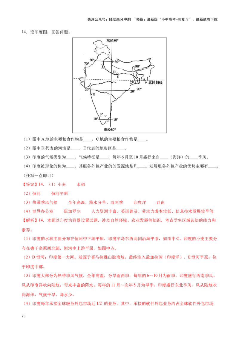 专题10俄罗斯和印度-备战2024年中考地理识图速记手册与变式演练（全国通用）（解析版）_02中考总复习（2026版更新中）_09-地理-中考总复习_2024年中考复习资料_专项复习资料_答案解析版