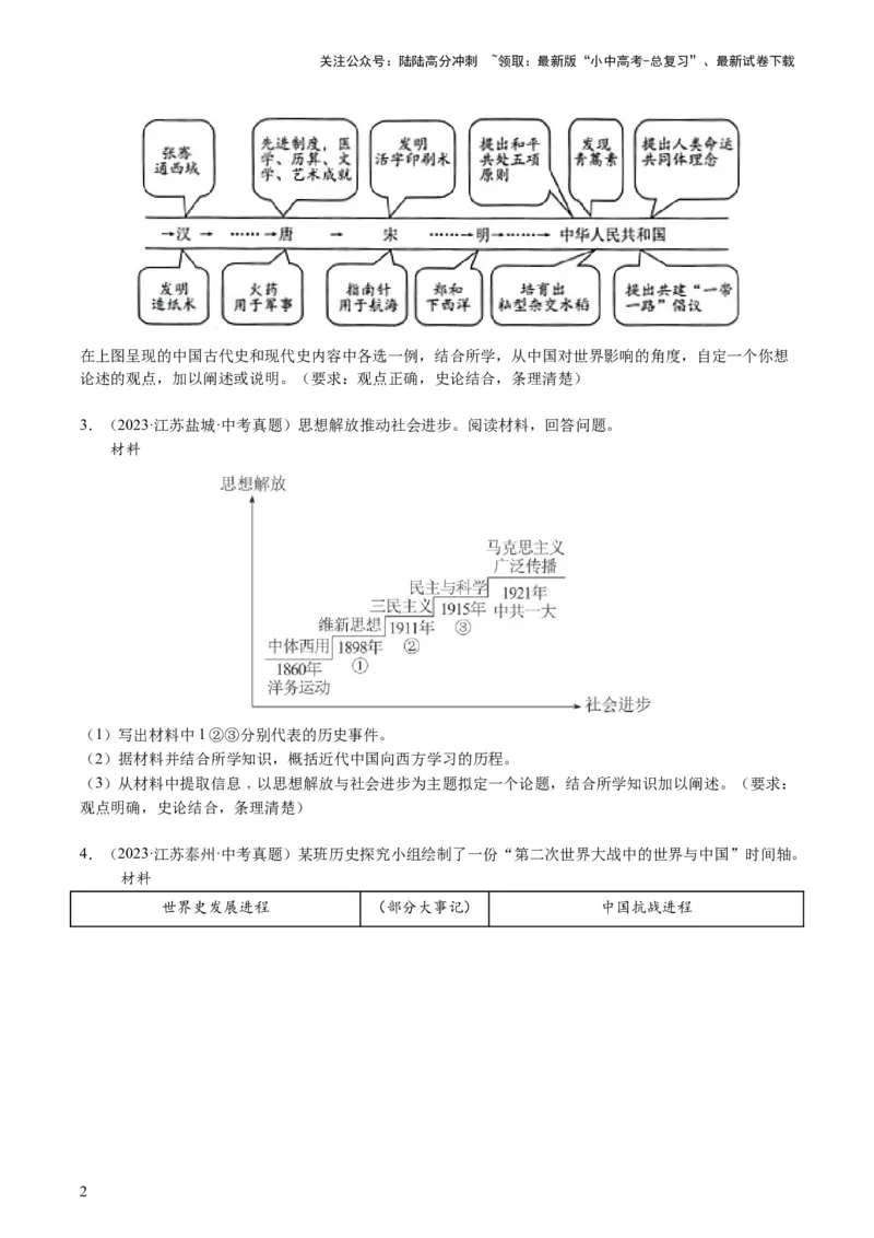 专题09必考题型：论述题（查补能力&middot;提升练）（原卷版）_02中考总复习（2026版更新中）_06-历史-中考总复习_2024年中考复习资料_三轮复习_查补能力&middot;提升练