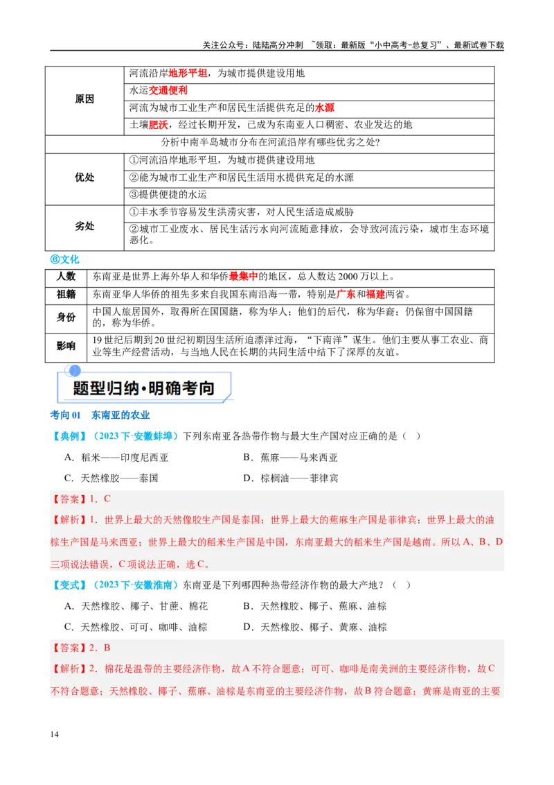专题10东南亚和南亚（讲义）（解析版）_02中考总复习（2026版更新中）_09-地理-中考总复习_2024年中考复习资料_一轮复习_❤2024年中考地理一轮复习讲练测（全国通用）_配套讲义