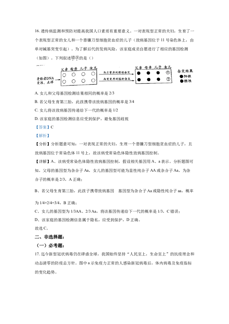 2022年高考真题&mdash;&mdash;生物（广东卷）Word版解析_全国卷+地方卷_6.生物_1.生物高考真题试卷_2022年高考-生物_2022年广东卷-生物