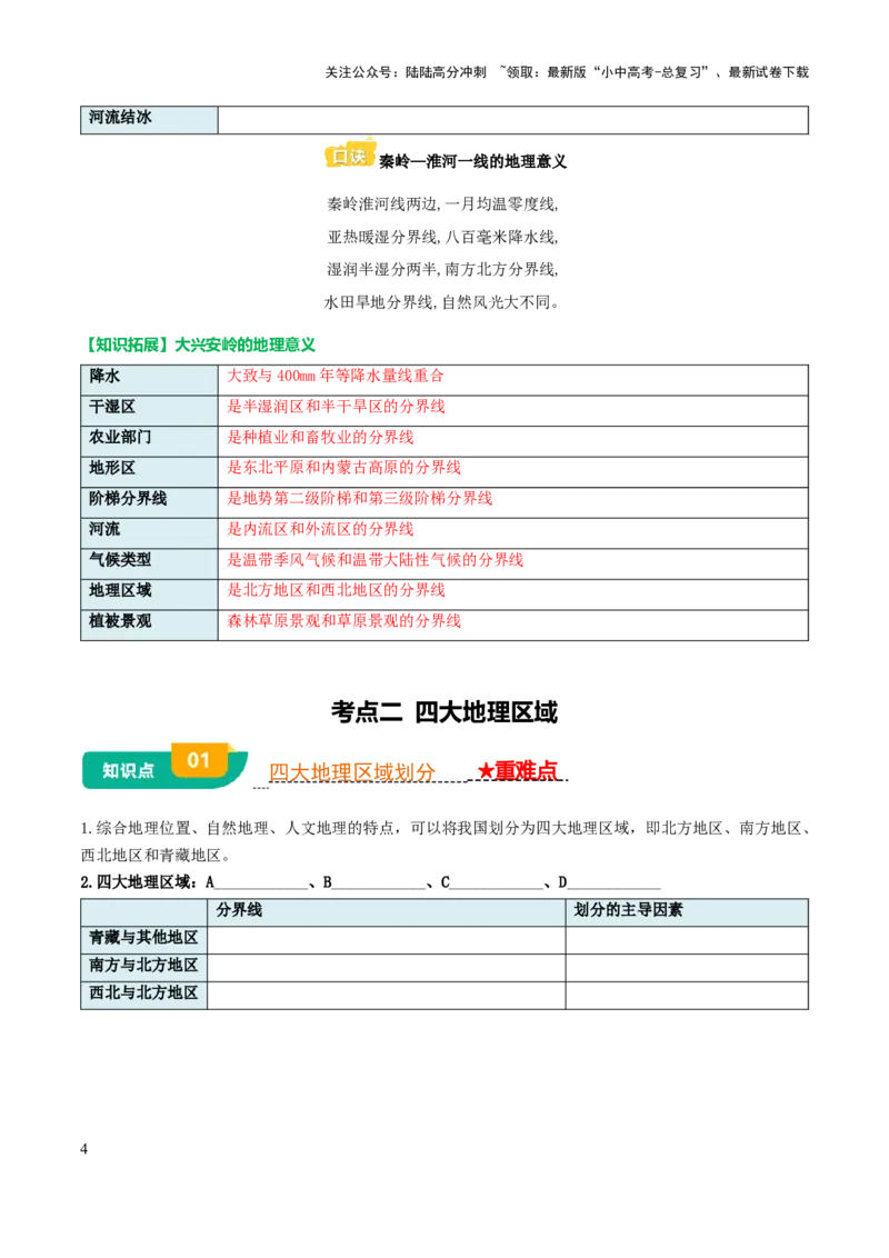 专题12我国的地理差异-2025年中考地理知识点梳理（挖空版）_02中考总复习（2026版更新中）_09-地理-中考总复习_2025中考地理复习资料_2025年中考地理知识点_挖空版+背诵版