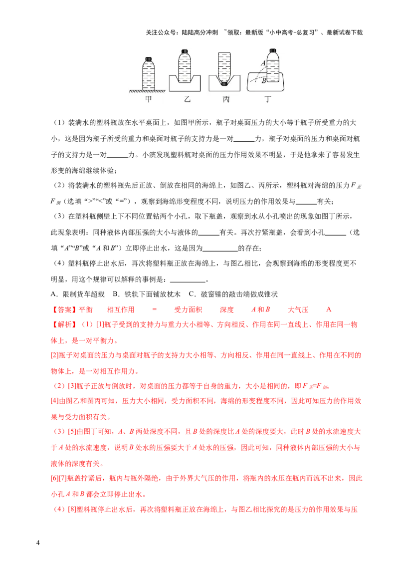 专题10压强（4大模块知识清单+5个易混易错+5种方法技巧+典例真题精析）（解析版）_02中考总复习（2026版更新中）_04-物理-中考总复习_2025年中考复习资料_2025年中考物理一轮知识梳理