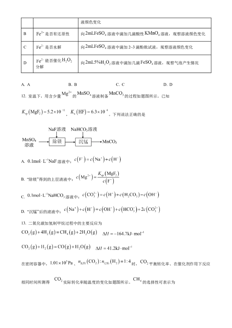 2023年高考化学真题（江苏自主命题）（原卷版）_全国卷+地方卷_5.化学_1.化学高考真题试卷_2023年高考-化学_2023年江苏自主命题