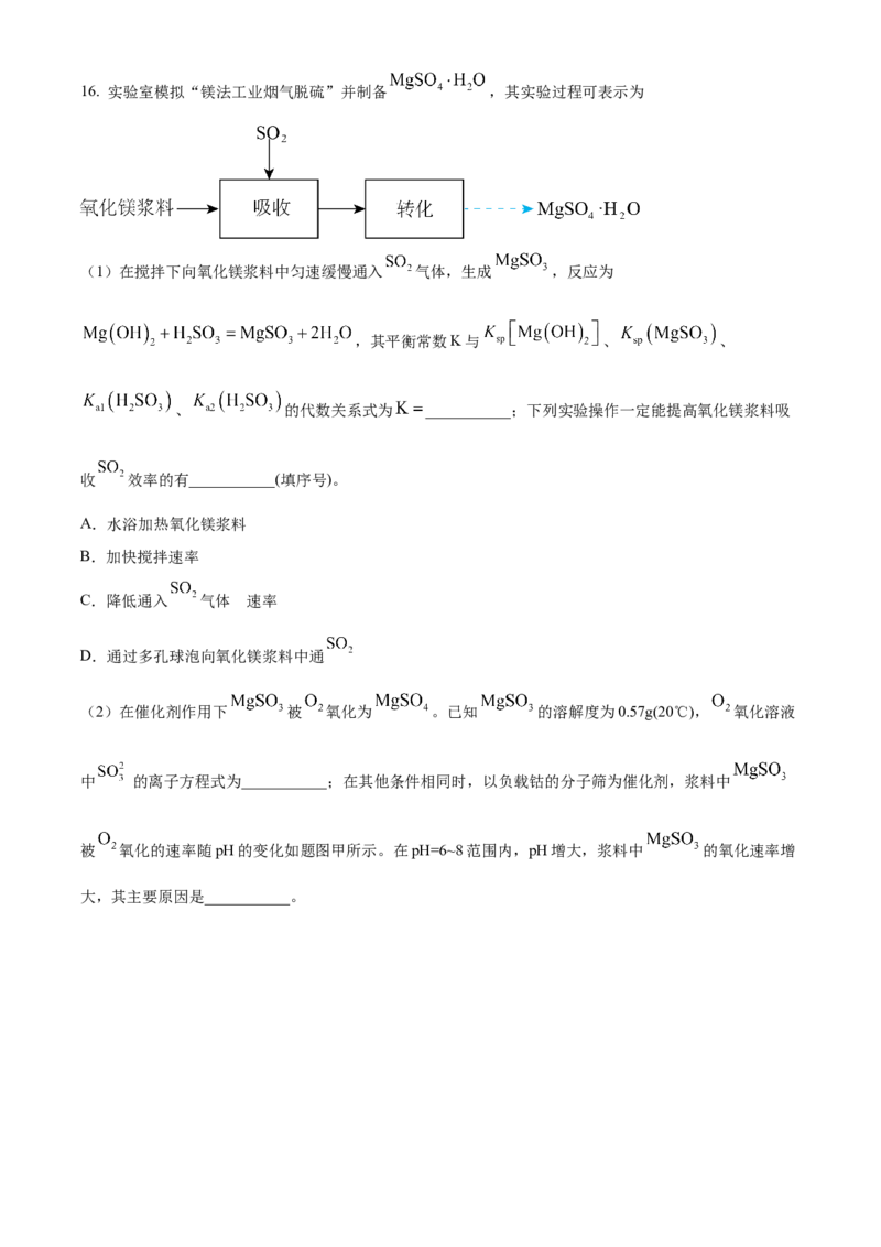 2023年高考化学真题（江苏自主命题）（原卷版）_全国卷+地方卷_5.化学_1.化学高考真题试卷_2023年高考-化学_2023年江苏自主命题