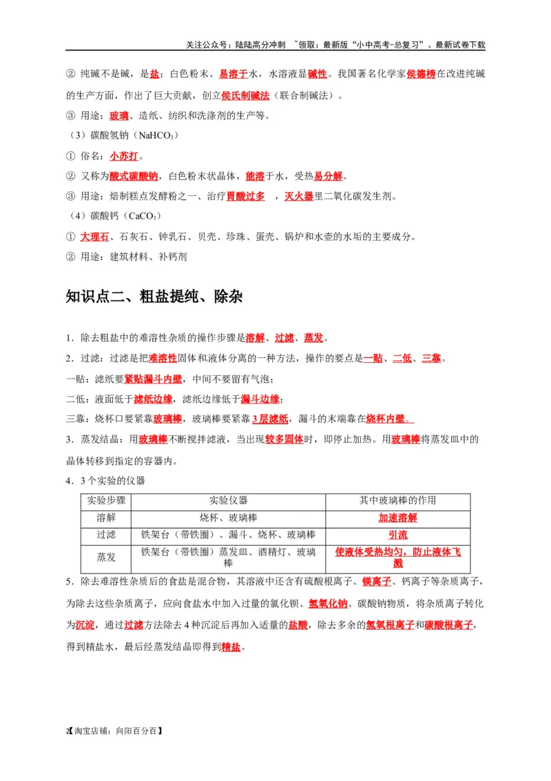 专题12盐和化肥（解析版）_02中考总复习（2026版更新中）_05-化学-中考总复习_2024年中考复习资料_一轮复习资料_完2024年中考化学复习考点一遍过（全国通用）_教师版（含答案解析）