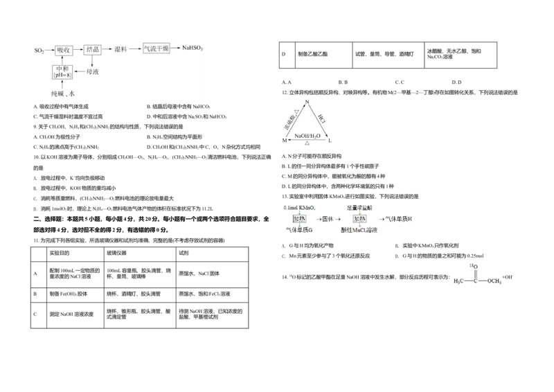 2021年高考真题化学（山东卷）（原卷版）_全国卷+地方卷_5.化学_1.化学高考真题试卷_2008-2020年_地方卷_山东高考化学2008-2021_山东高考化学_A3版