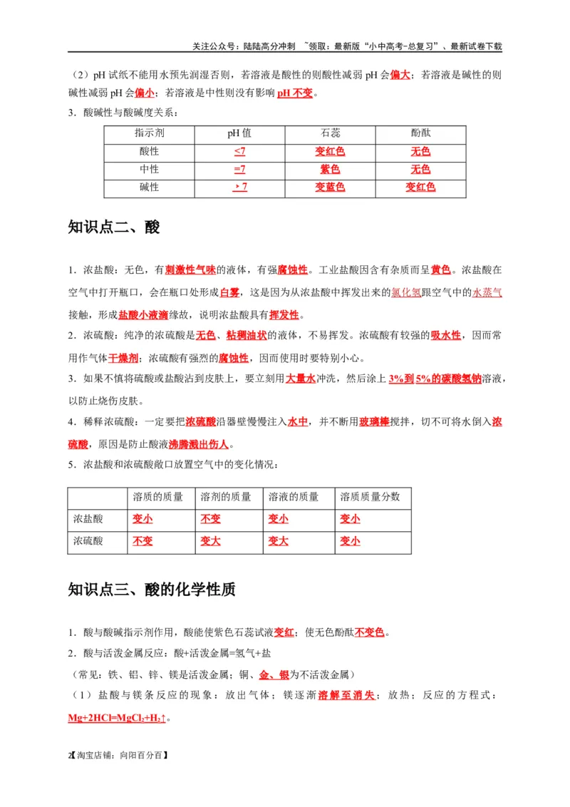 专题11酸和碱（解析版）_02中考总复习（2026版更新中）_05-化学-中考总复习_2024年中考复习资料_一轮复习资料_完2024年中考化学复习考点一遍过（全国通用）_教师版（含答案解析）