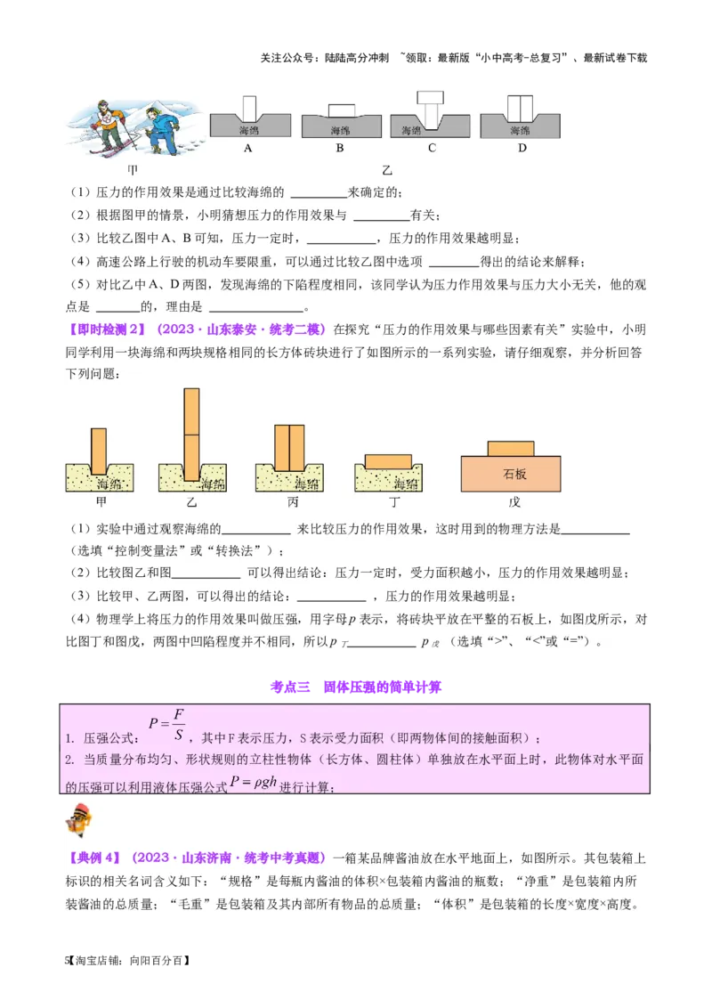 专题10压力与压强（原卷版）_02中考总复习（2026版更新中）_04-物理-中考总复习_2024年中考复习资料_一轮复习_完备战2024年中考物理一轮复习考点帮（全国通用）