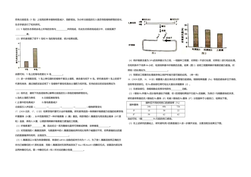 2020年北京市高考生物试卷（原卷版）_全国卷+地方卷_6.生物_1.生物高考真题试卷_2008-2020年_地方卷_北京高考生物08-21_A3word版