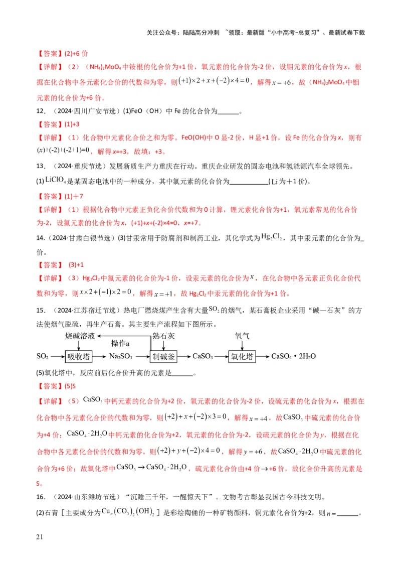 专题09物质组成的表示（解析版）_02中考总复习（2026版更新中）_05-化学-中考总复习_2025年中考复习资料_备战2025年中考化学真题题源解密