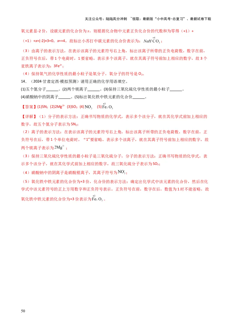 专题09物质组成的表示（解析版）_02中考总复习（2026版更新中）_05-化学-中考总复习_2025年中考复习资料_备战2025年中考化学真题题源解密
