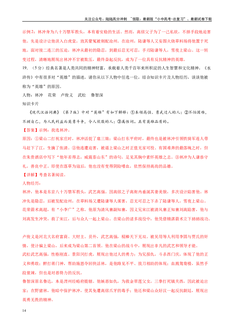 专题10《水浒传》-2025年中考语文名著导读分层闯关训练（解析版）_02中考总复习（2026版更新中）_01-语文-中考总复习_2025年中考资料_2025年中考语文名著导读分层闯关训练