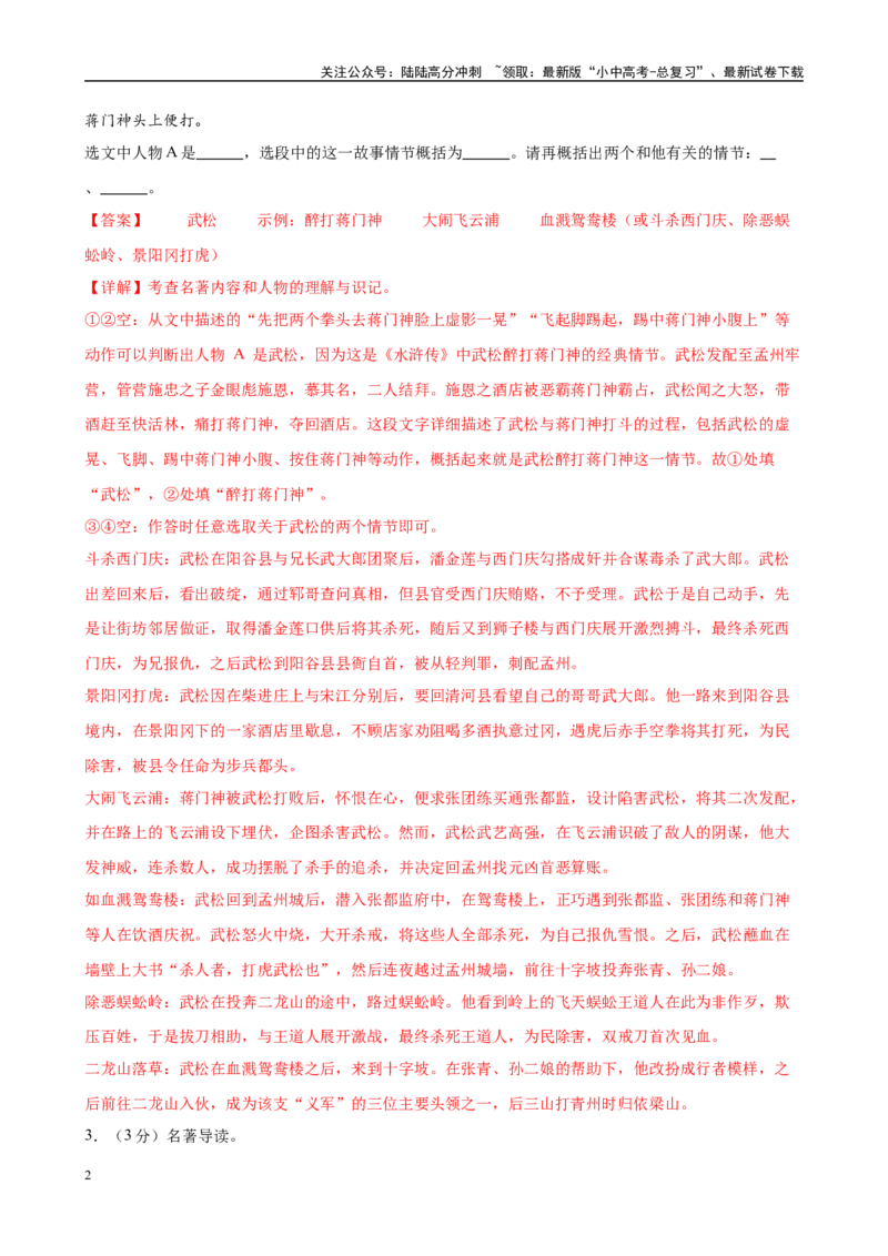 专题10《水浒传》-2025年中考语文名著导读分层闯关训练（解析版）_02中考总复习（2026版更新中）_01-语文-中考总复习_2025年中考资料_2025年中考语文名著导读分层闯关训练