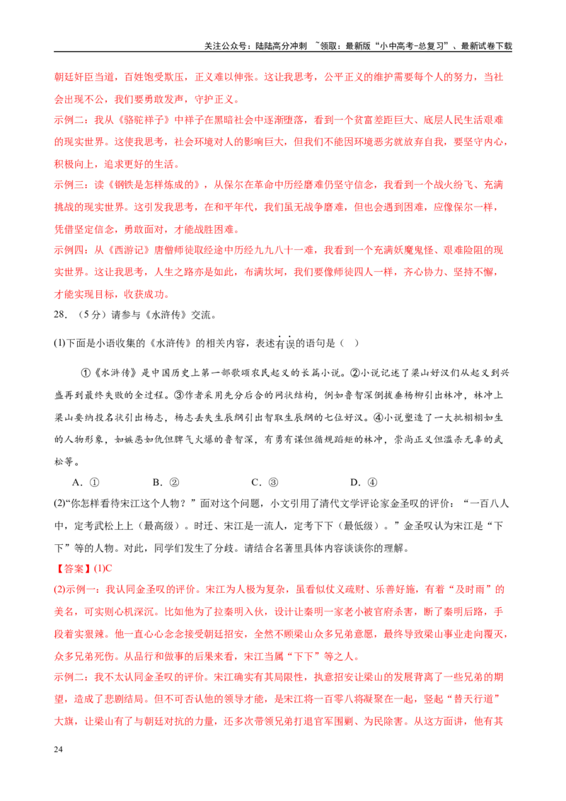 专题10《水浒传》-2025年中考语文名著导读分层闯关训练（解析版）_02中考总复习（2026版更新中）_01-语文-中考总复习_2025年中考资料_2025年中考语文名著导读分层闯关训练