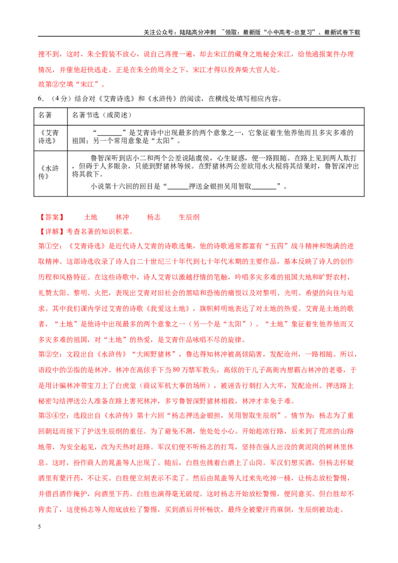 专题10《水浒传》-2025年中考语文名著导读分层闯关训练（解析版）_02中考总复习（2026版更新中）_01-语文-中考总复习_2025年中考资料_2025年中考语文名著导读分层闯关训练