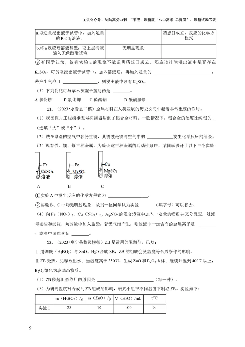 专题11物质成分的探究（原卷版）_02中考总复习（2026版更新中）_05-化学-中考总复习_2024年中考复习资料_二轮复习资料_2024年中考化学二轮专项复习核心考点讲解与必刷题型
