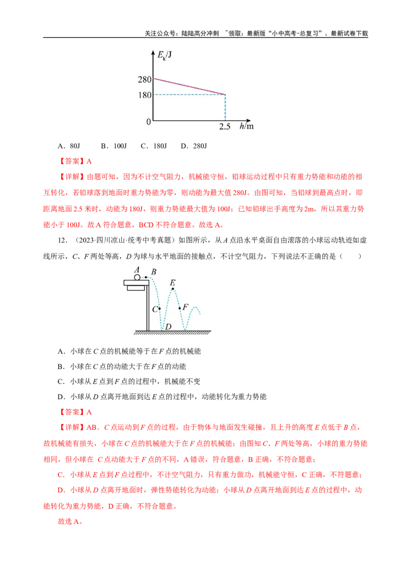 专题11功和机械能（真题训练）-2024物理中考一轮复习精品资料（解析版）_02中考总复习（2026版更新中）_04-物理-中考总复习_2024年中考复习资料_一轮复习_配套练习_教师版（含答案解析）