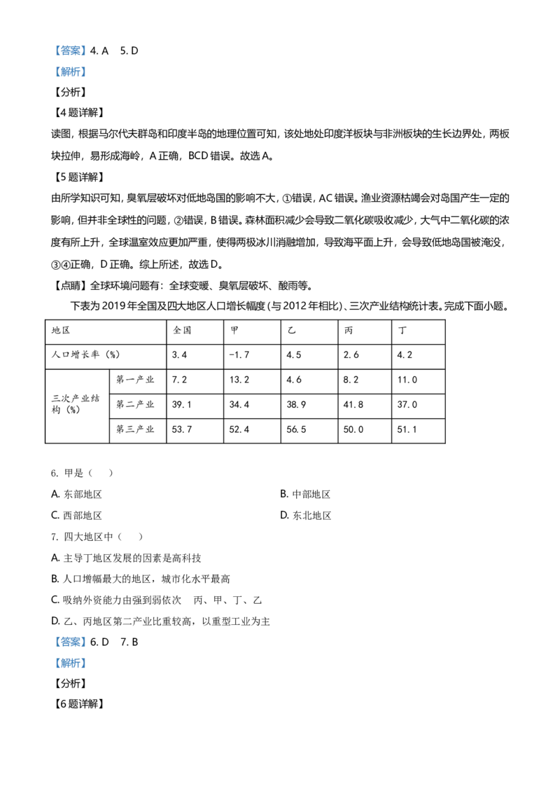 2021年6月浙江省普通高校招生选考科目考试地理试题（解析版）_全国卷+地方卷_8.地理_1.地理高考真题试卷_2021年高考-地理_2021年浙江卷&mdash;地理（6月选考）_A4Word版