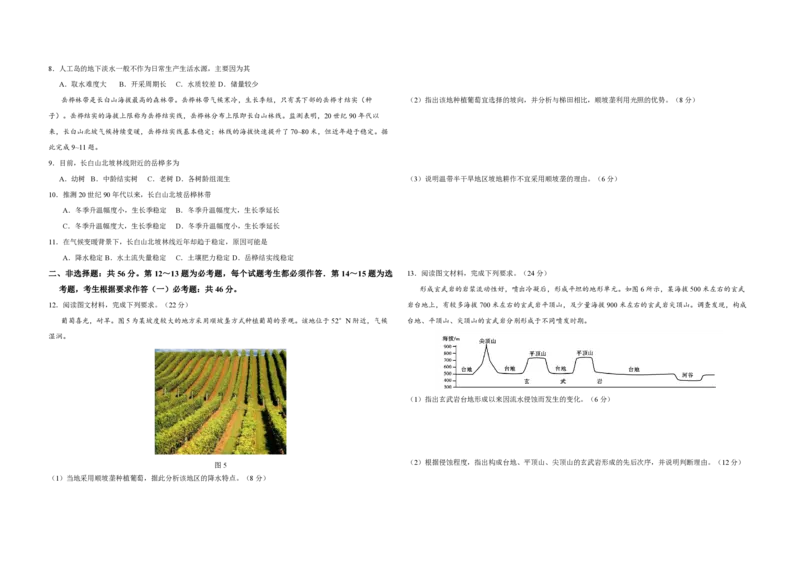2020年全国统一高考地理试卷（新课标Ⅰ）（原卷版）_全国卷+地方卷_8.地理_1.地理高考真题试卷_2008-2020年_全国卷_全国统一高考地理（新课标ⅰ）08-21_A3word版_PDF版（赠送）