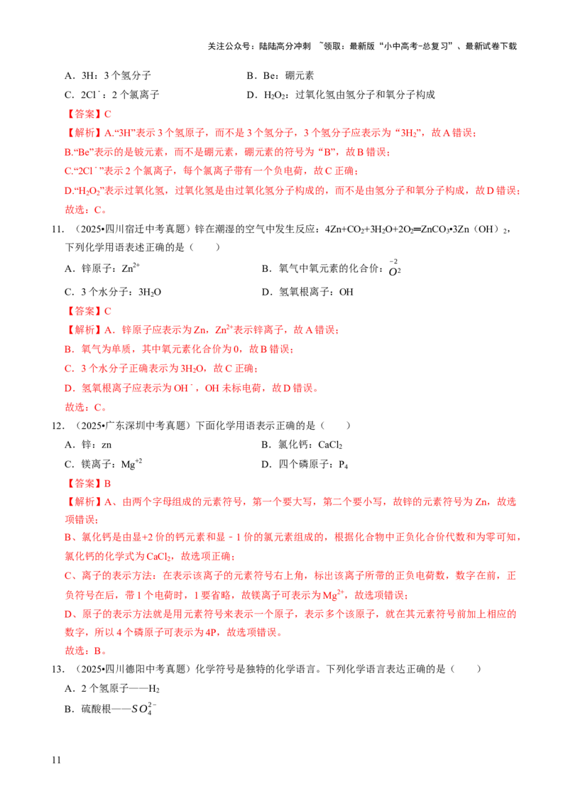 专题09物质组成的表示（解析版）_02中考总复习（2026版更新中）_05-化学-中考总复习_2026年中考复习（更新中）_备战2026年中考化学真题题源解密