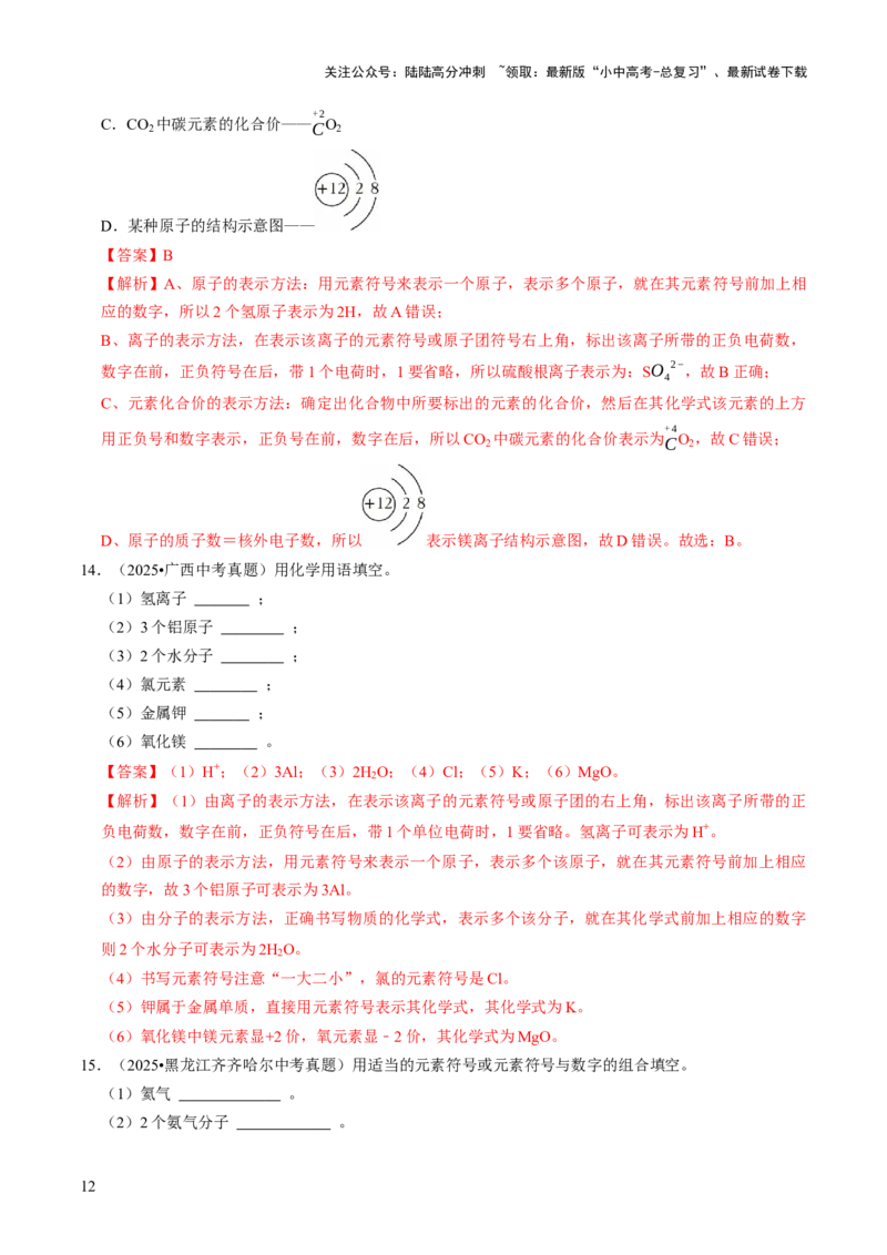 专题09物质组成的表示（解析版）_02中考总复习（2026版更新中）_05-化学-中考总复习_2026年中考复习（更新中）_备战2026年中考化学真题题源解密