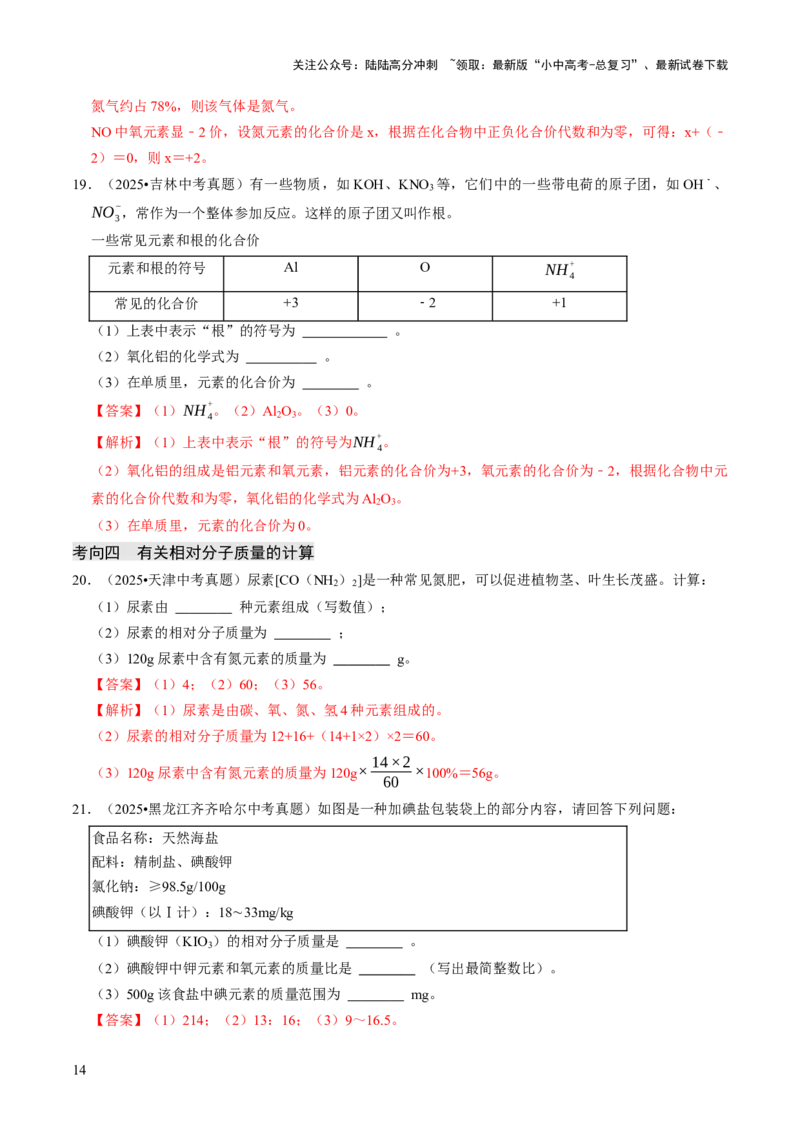 专题09物质组成的表示（解析版）_02中考总复习（2026版更新中）_05-化学-中考总复习_2026年中考复习（更新中）_备战2026年中考化学真题题源解密