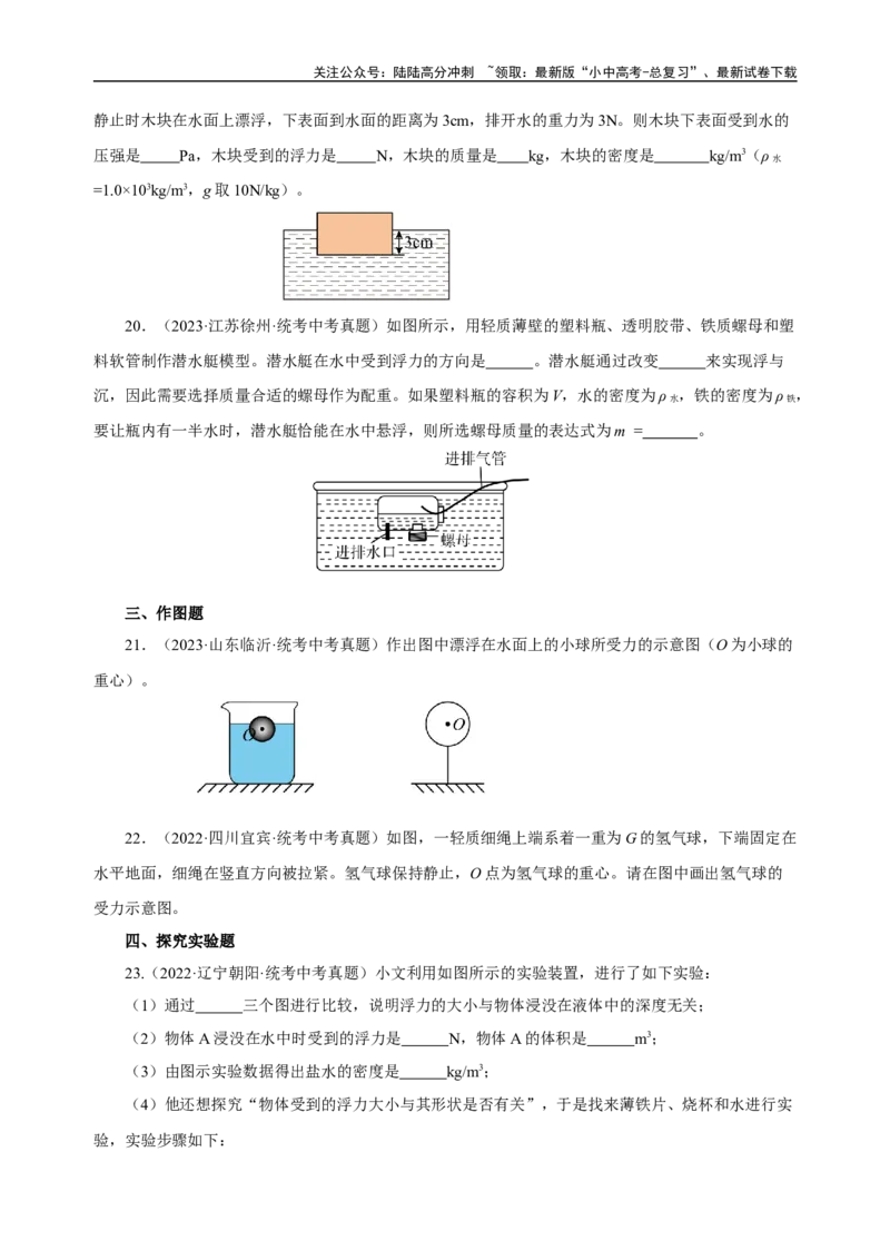 专题10浮力（真题训练）-物理中考一轮复习精品资料（原卷版）_02中考总复习（2026版更新中）_04-物理-中考总复习_2024年中考复习资料_一轮复习_更新2024年中考物理一轮复习精品资料