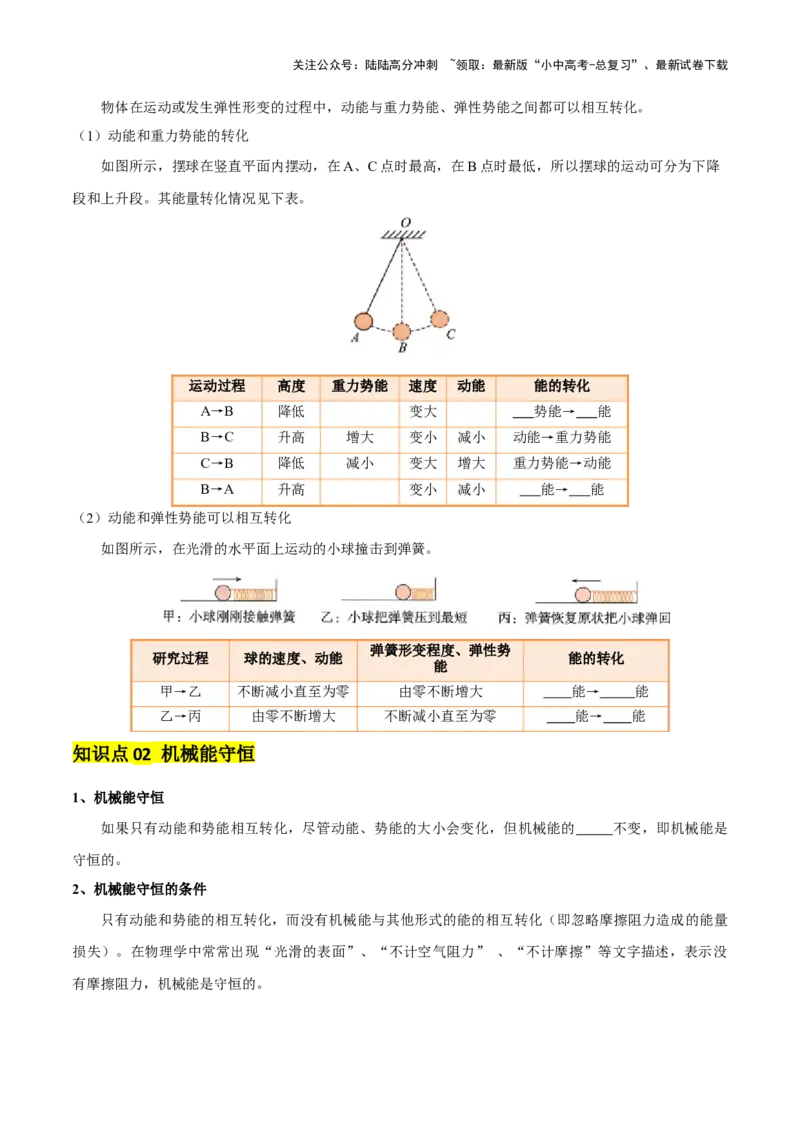 专题12功和机械能（4大模块知识清单+5个易混易错+5种方法技巧+典例真题精析）（原卷版）_02中考总复习（2026版更新中）_04-物理-中考总复习_2025年中考复习资料