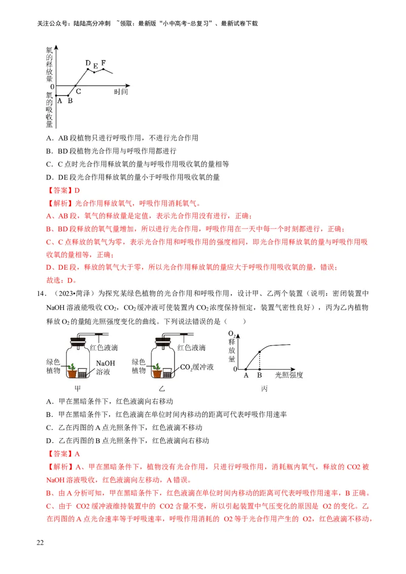 专题09绿色植物的三大生理作用（解析版）_02中考总复习（2026版更新中）_08-生物-中考总复习_2024年中考复习资料_专项复习_备战2024年中考生物真题题源解密