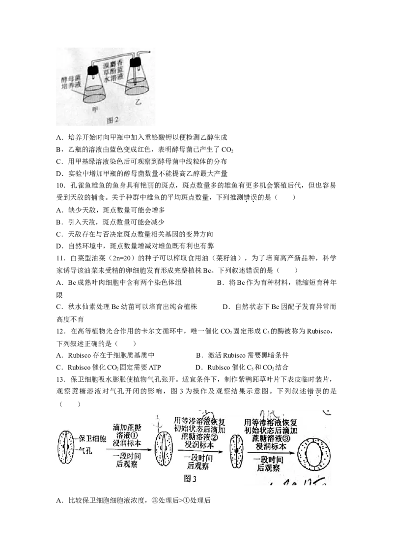 2021年高考真题&mdash;&mdash;生物（广东卷）（原卷版）_全国卷+地方卷_6.生物_1.生物高考真题试卷_2021年高考-生物_2021新高考广东生物卷