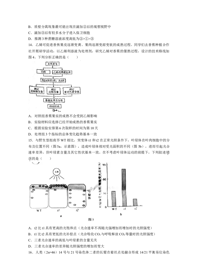 2021年高考真题&mdash;&mdash;生物（广东卷）（原卷版）_全国卷+地方卷_6.生物_1.生物高考真题试卷_2021年高考-生物_2021新高考广东生物卷