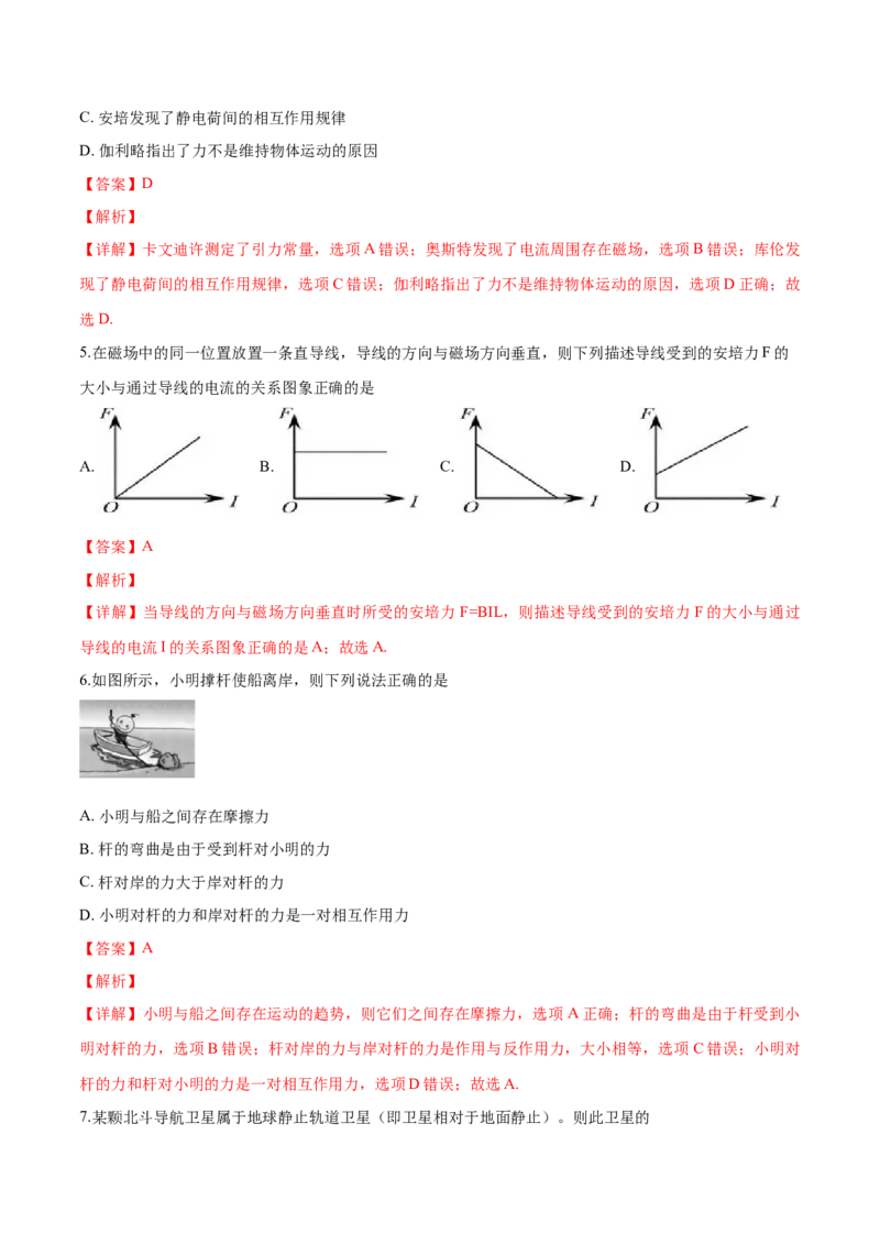 2019年浙江省高考物理4月（解析版）_全国卷+地方卷_4.物理_1.物理高考真题试卷_2008-2020年_地方卷_浙江高考物理08-21_A4word版