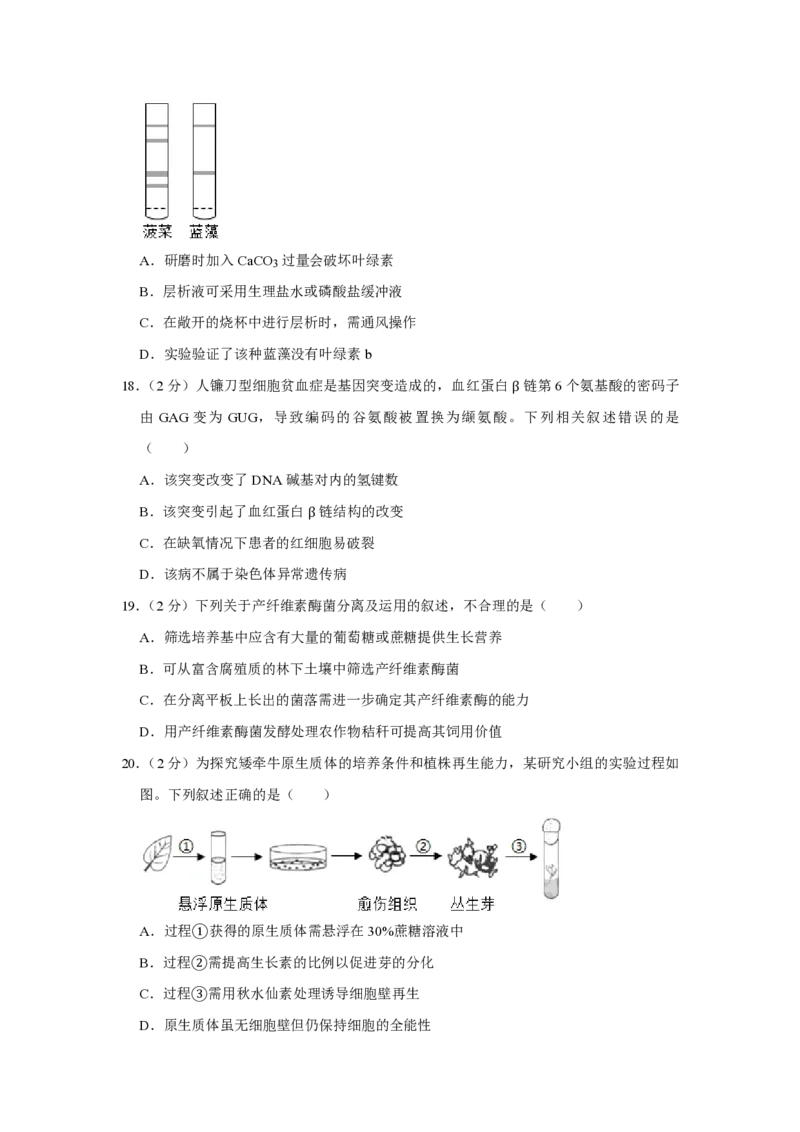 2019年江苏省高考生物试卷_全国卷+地方卷_6.生物_1.生物高考真题试卷_2008-2020年_地方卷_江苏高考生物07-20_A4word版_PDF版（赠送）