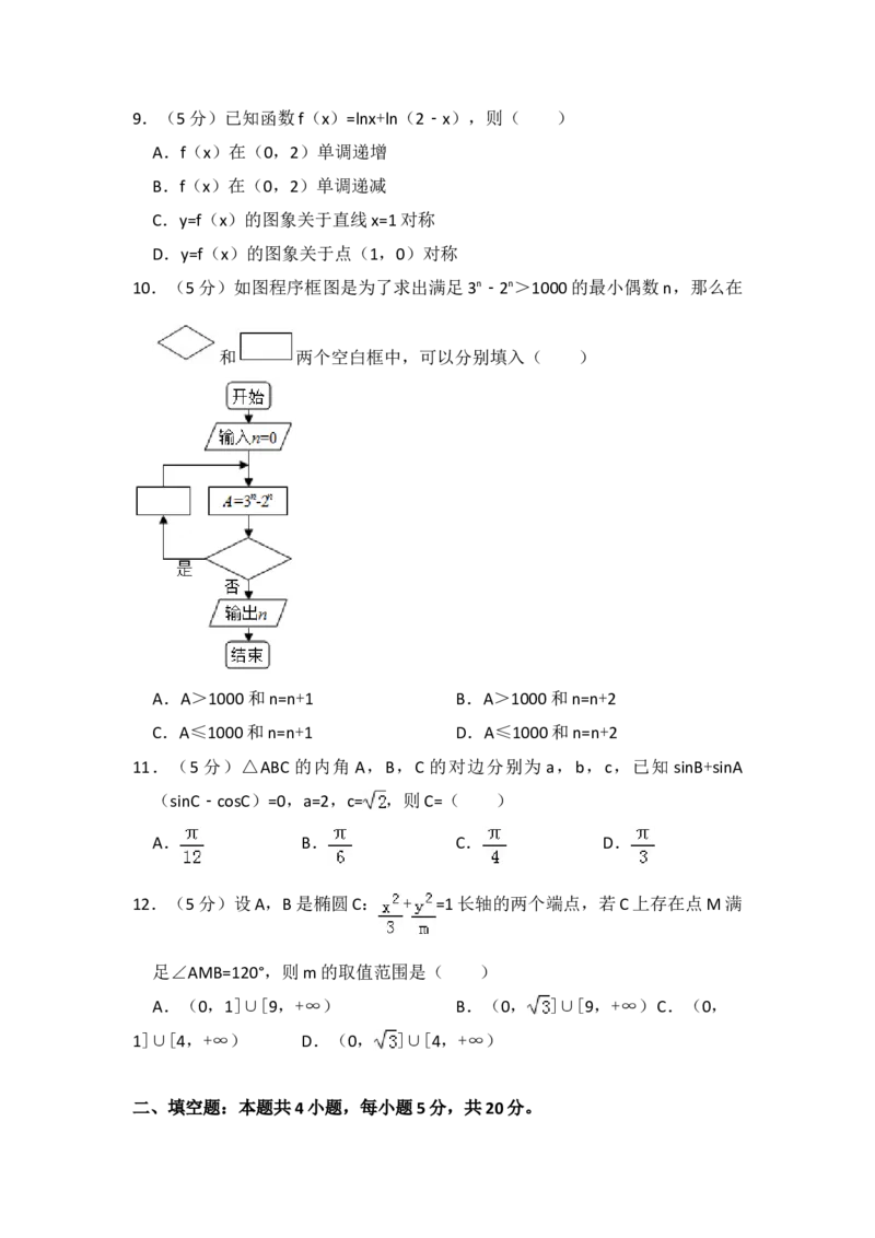 2017年全国统一高考数学试卷（文科）（新课标Ⅰ）（原卷版）_全国卷+地方卷_2.数学_1.数学高考真题试卷_2008-2020年_地方卷_福建高考数学07-22_A4word版