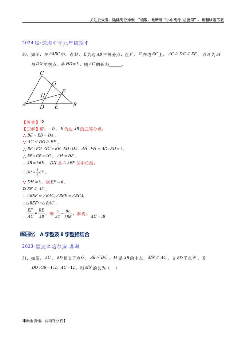 专题1-2一文吃透相似三角形12个模型&middot;共14类题型（解析版）_02中考总复习（2026版更新中）_02-数学-中考总复习_2024年中考复习资料_专项复习资料_教师版（含答案解析）
