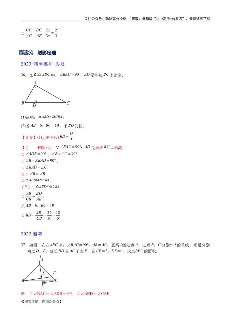 专题1-2一文吃透相似三角形12个模型&middot;共14类题型（解析版）_02中考总复习（2026版更新中）_02-数学-中考总复习_2024年中考复习资料_专项复习资料_教师版（含答案解析）