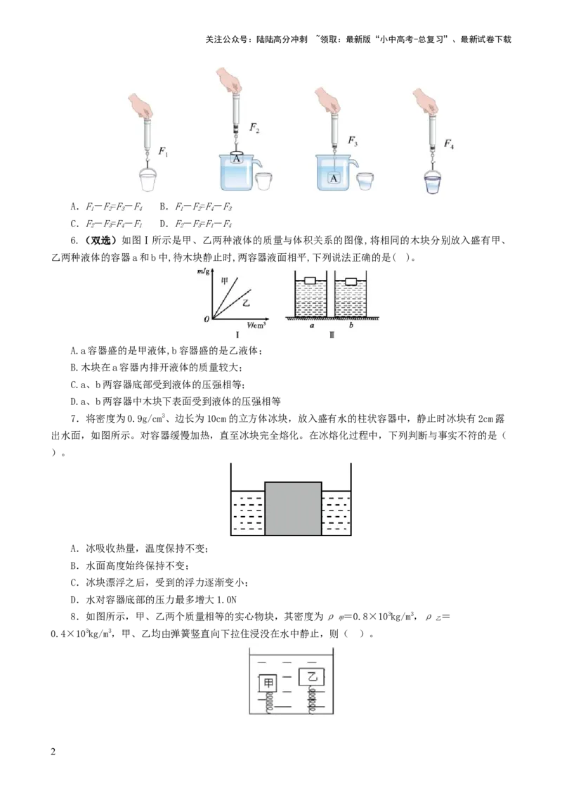专题11浮力（测试）（原卷版）_02中考总复习（2026版更新中）_04-物理-中考总复习_2024年中考复习资料_一轮复习_课件+讲义+练习2024年中考物理一轮复习讲练测（全国通用）