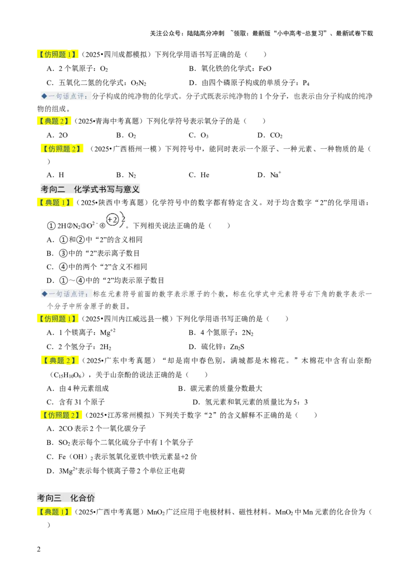 专题09物质组成的表示（原卷版）_02中考总复习（2026版更新中）_05-化学-中考总复习_2026年中考复习（更新中）_备战2026年中考化学真题题源解密