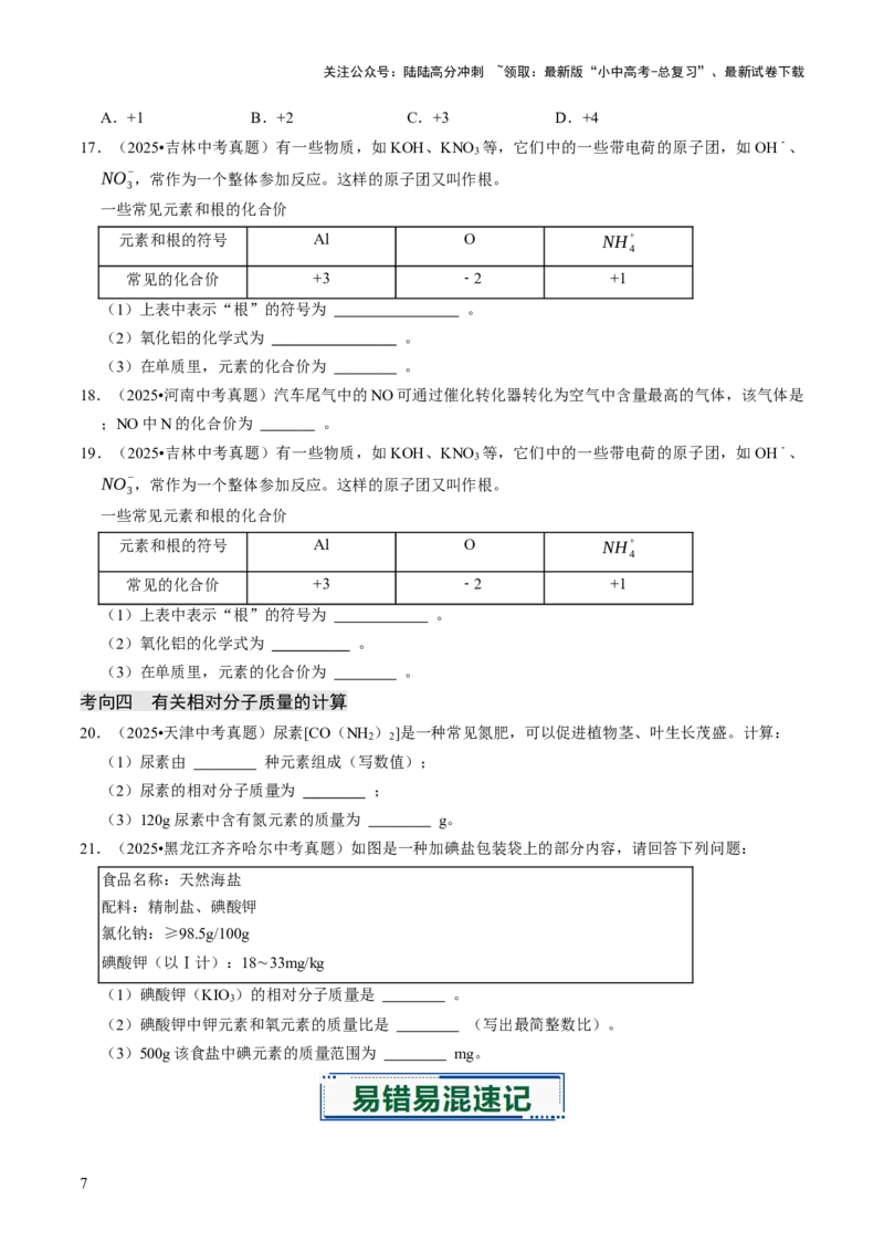 专题09物质组成的表示（原卷版）_02中考总复习（2026版更新中）_05-化学-中考总复习_2026年中考复习（更新中）_备战2026年中考化学真题题源解密