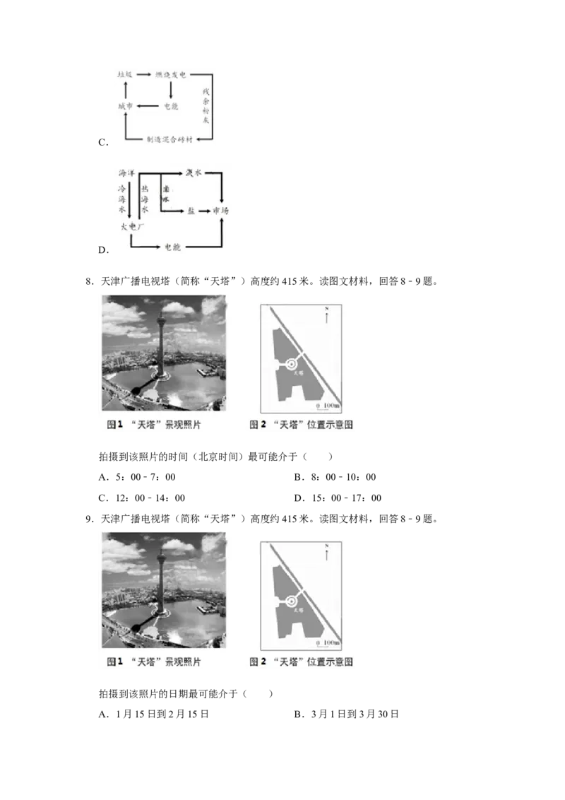 2018年天津市高考地理试卷_全国卷+地方卷_8.地理_1.地理高考真题试卷_2008-2020年_地方卷_天津高考地理08-21_A4word版