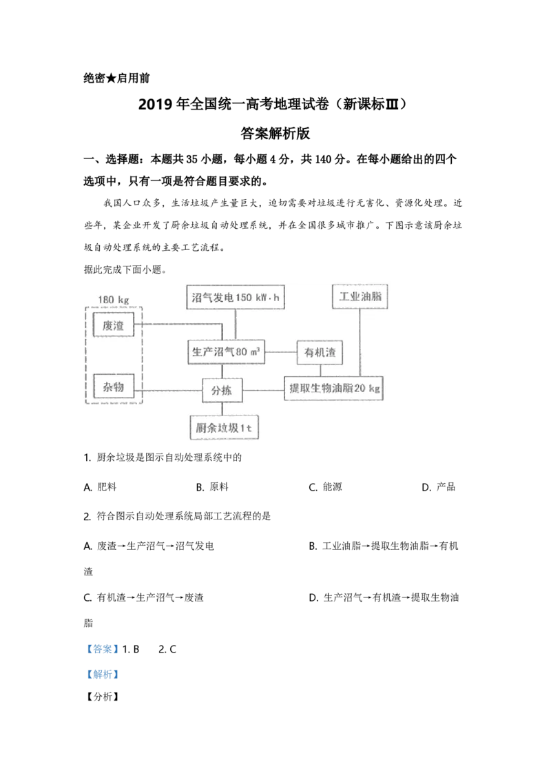 2019年全国统一高考地理试卷（新课标Ⅲ）（解析版）_全国卷+地方卷_8.地理_1.地理高考真题试卷_2008-2020年_全国卷_全国统一高考地理（新课标ⅲ）16-21_A4word版_PDF版（赠送）