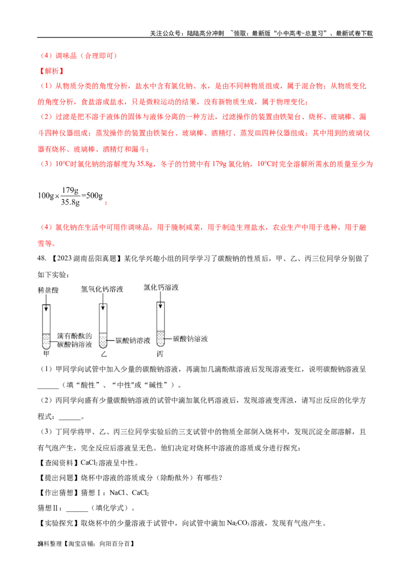 专题09盐和化肥（解析版）_02中考总复习（2026版更新中）_05-化学-中考总复习_2024年中考复习资料_专项复习资料_完三年（2021-2023）中考化学真题分项汇编（全国通用）