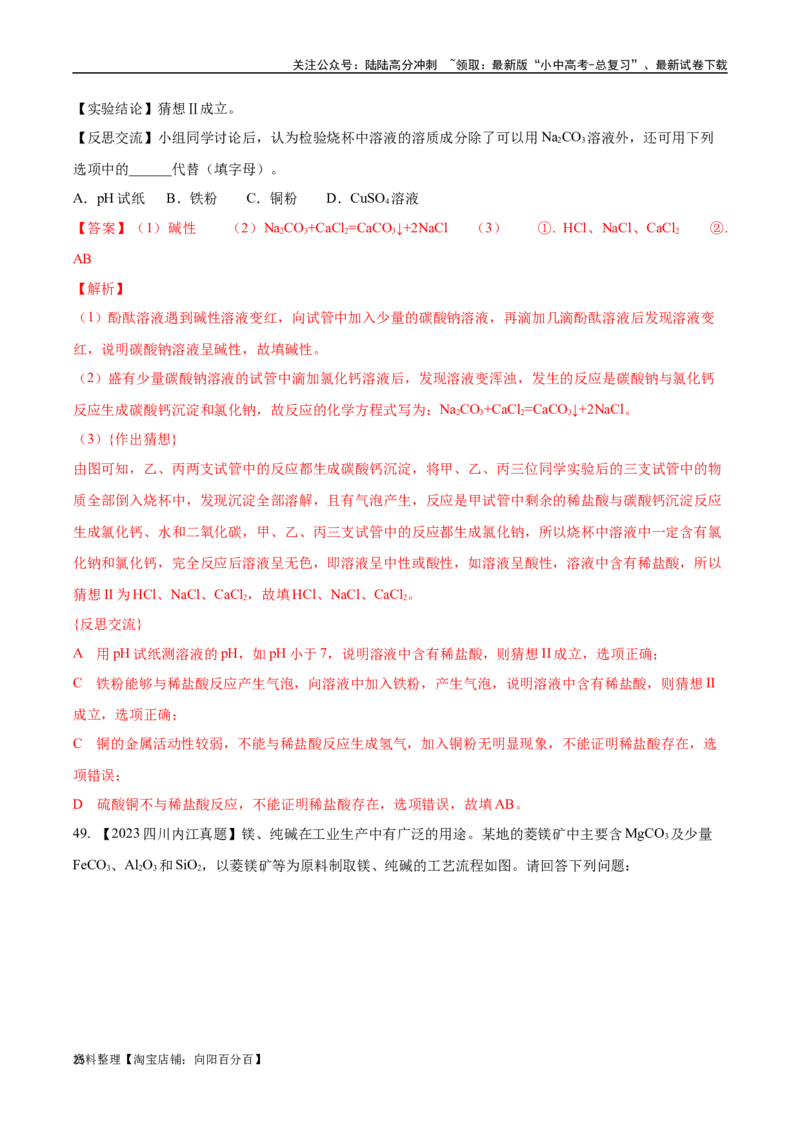 专题09盐和化肥（解析版）_02中考总复习（2026版更新中）_05-化学-中考总复习_2024年中考复习资料_专项复习资料_完三年（2021-2023）中考化学真题分项汇编（全国通用）