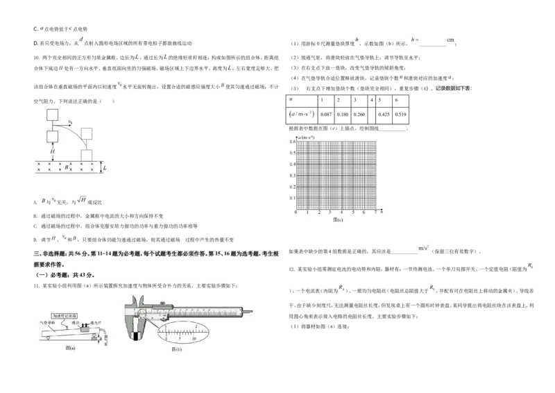 2021年湖南省普通高中学业水平选择性考试（湖南卷）（原卷版）_全国卷+地方卷_4.物理_1.物理高考真题试卷_2021年高考-物理_2021年新高考湖南物理_A3Word版