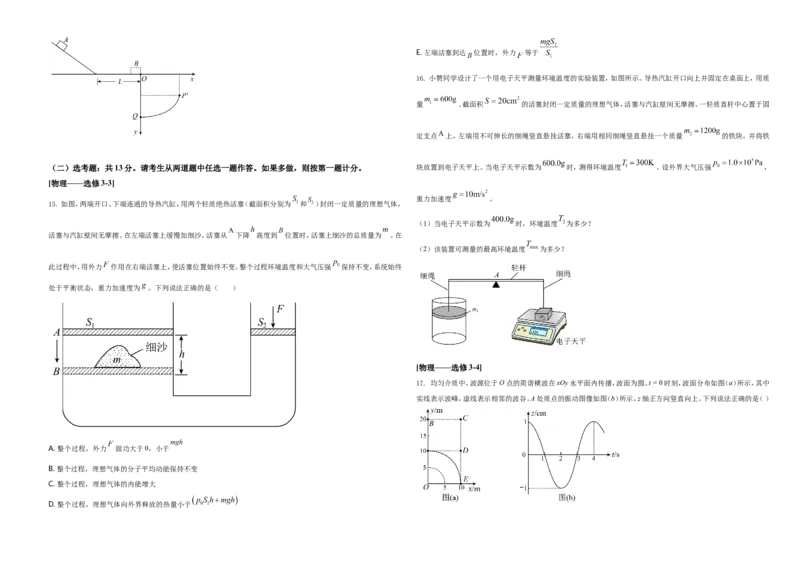 2021年湖南省普通高中学业水平选择性考试（湖南卷）（原卷版）_全国卷+地方卷_4.物理_1.物理高考真题试卷_2021年高考-物理_2021年新高考湖南物理_A3Word版
