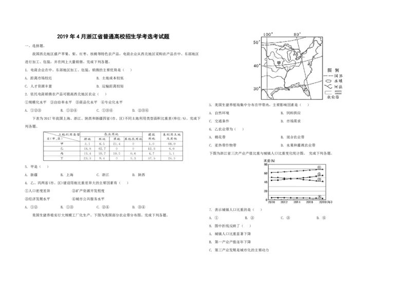 2019年浙江省高考地理4月（原卷版）_全国卷+地方卷_8.地理_1.地理高考真题试卷_2008-2020年_地方卷_浙江高考地理08-21_A3word版_PDF版（赠送）