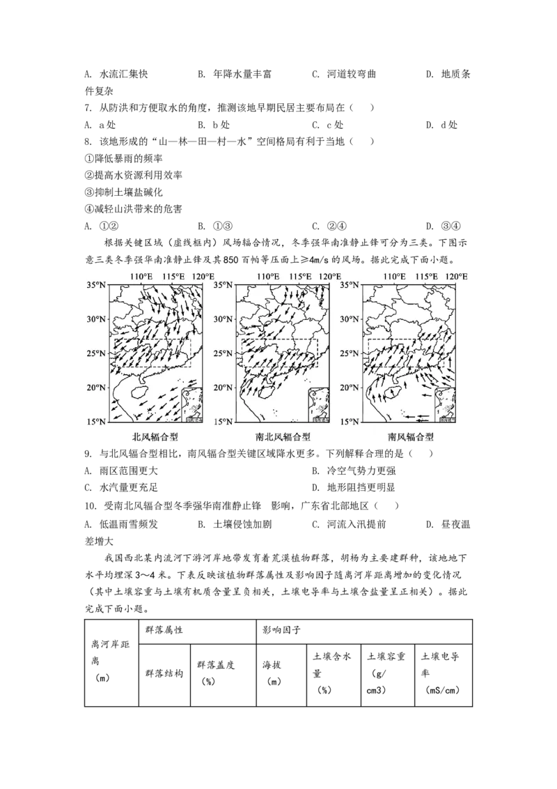 2022年湖南普通高中学业水平选择性考试地理试题（原卷版）_全国卷+地方卷_8.地理_1.地理高考真题试卷_2022年高考-地理_2022年湖南卷-地理