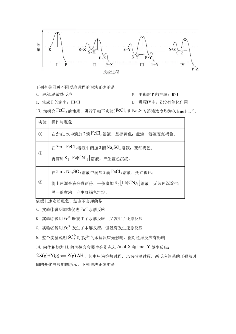 2022年湖南省普通高中学业水平选择性考试化学试题（原卷版）_全国卷+地方卷_5.化学_1.化学高考真题试卷_2022年高考-化学_2022年湖南卷-化学
