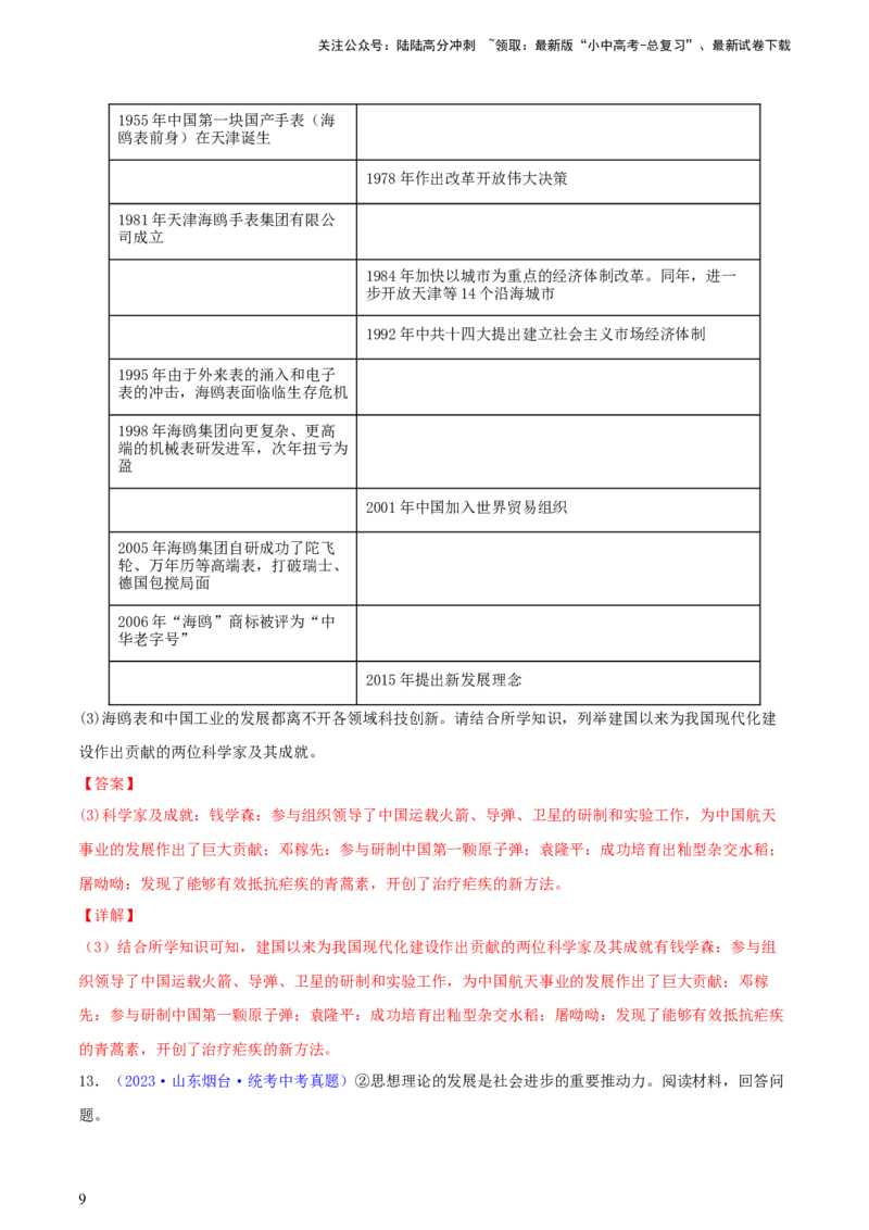专题12列举史实类综合题（含答题技巧，题型专练60题）（解析版）_02中考总复习（2026版更新中）_06-历史-中考总复习_2024年中考复习资料_二轮复习